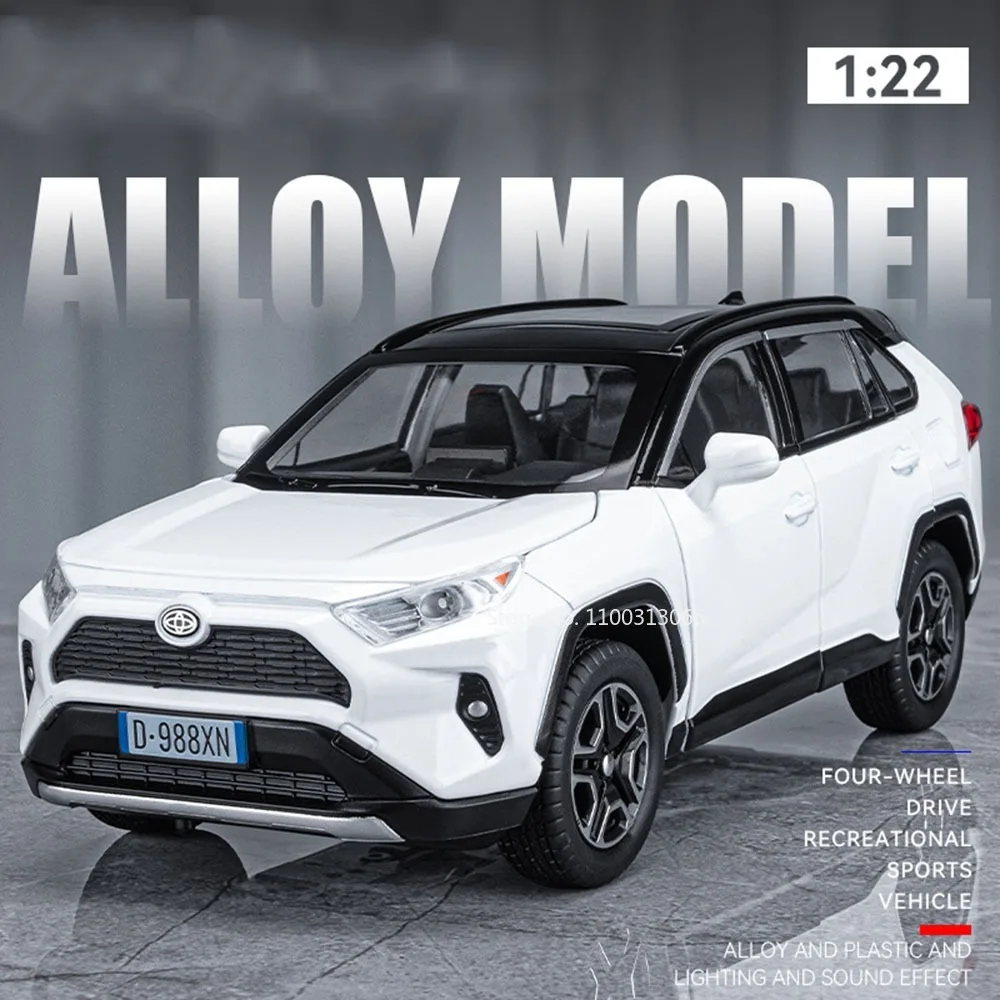 

1:22 Миниатюрная модель Toyota RAV4, игрушечный автомобиль, литой под давлением сплав, внедорожник, 6 дверей, открытый откат, звук, свет, орнамент, транспортные средства, подарок для детей