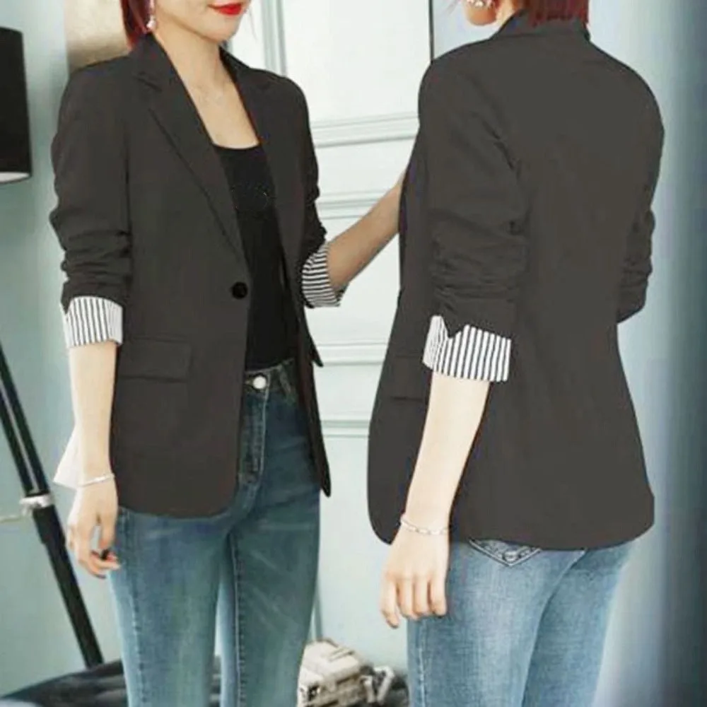 Giacca da abito elegante a righe Cappotto da abito casual ampio da donna Manica lunga Abbigliamento universitario Giacca da ufficio professionale Primavera Autunno