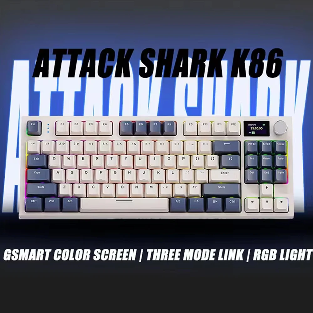 tubarao de ataque teclado gaming mecanico 87keys mode 24g com fio sem fio hot swap rgb baleia azul switch personalizar k86 01