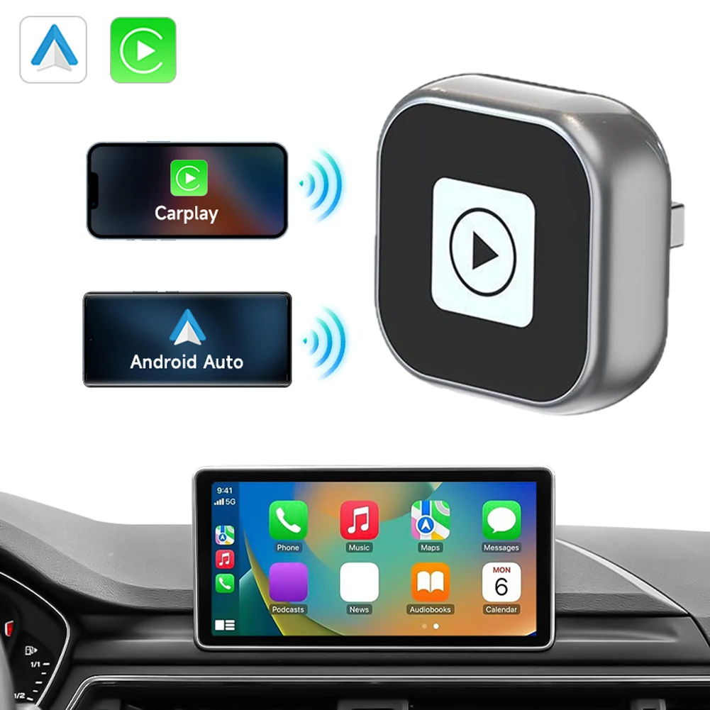 2 in 1 Wireless CarPlay Android Auto Adapter Mini Carplay&Auto Box Wired to Wireless Dongle Plug & Play Auto Connection