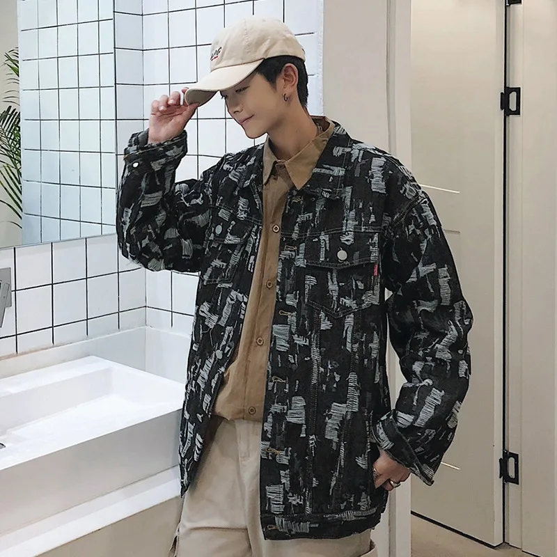 

Winter Fall Fashion Korean Stye Men's Casual Denim Coats Vintage Jacquard Korean Style Student Streetwear Handsome Cotton Jacket