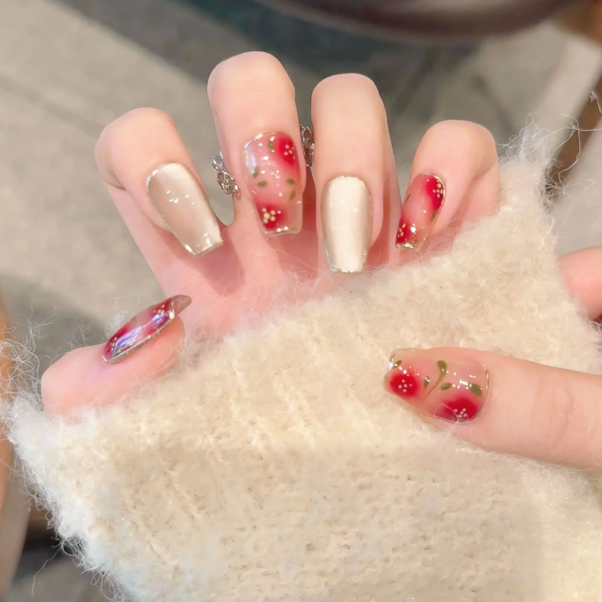 Handmade Press on Nails Sweet Cherry Pink Blush Style Fake Nail Tips for Girl Wearable Spring Ins Fresh Korean Cute False Nails view 4