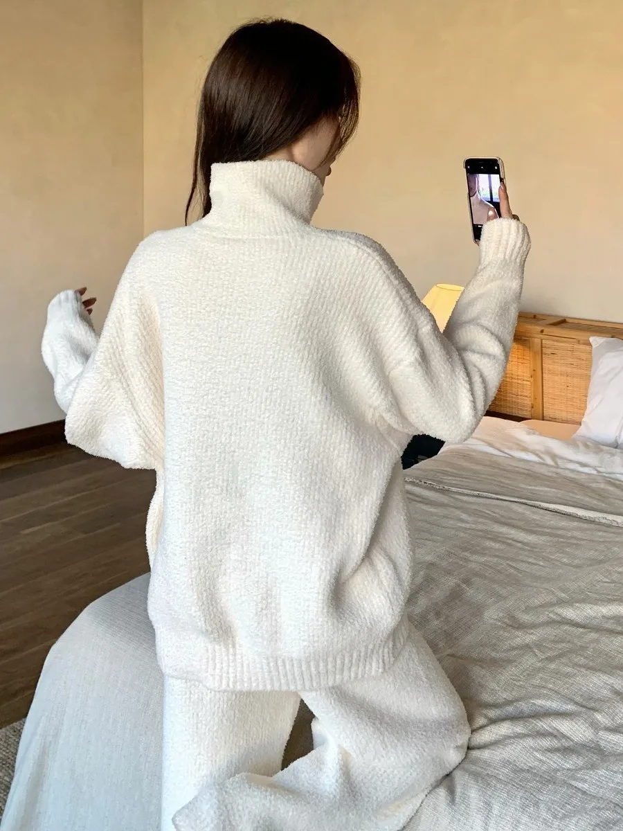 بيجامة شتوية من القطيفة بأكمام طويلة ورقبة عالية على الطراز الياباني للنساء طقم ملابس منزلية سميكة وناعمة #3