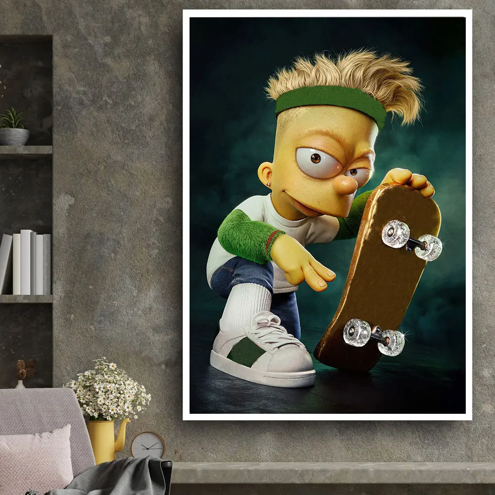 Fashion Trends Disney Simpson Skateboard Poster Canvas Painting Wall Art Print Home Decor Picture For Kids Room Livingroom