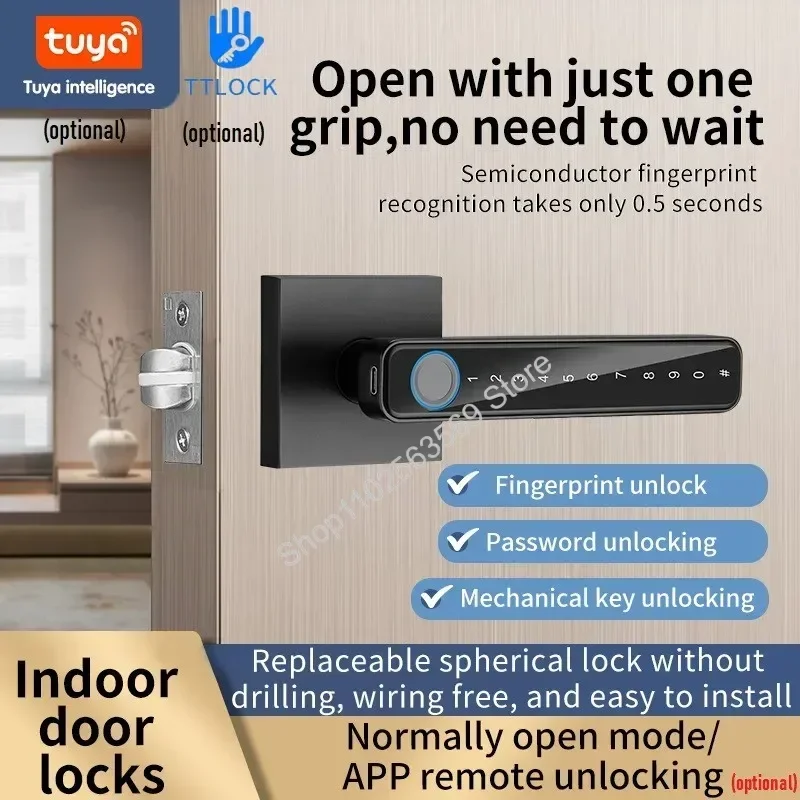 Intelligent Door Lock Tuya Smart Lock Digital Electronic Code Lock Fingerprint APP Remote Unlock TTlock Work with Google Alexa