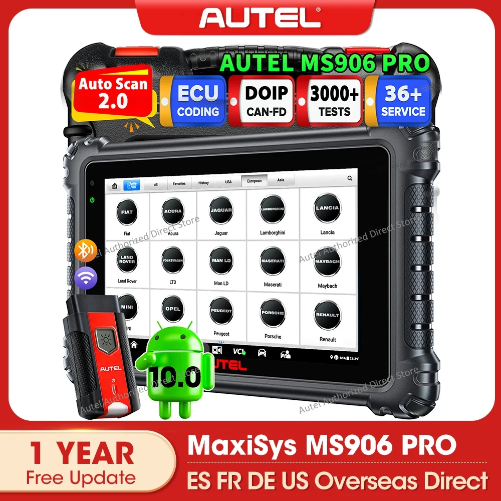 Autel MaxiSYS MS906 PRO Car Diagnostic Tools Bi-Directional Diagnosis Scanner ECU Coding, 36+ Services, CAN FD & DOIP, VAG Guide