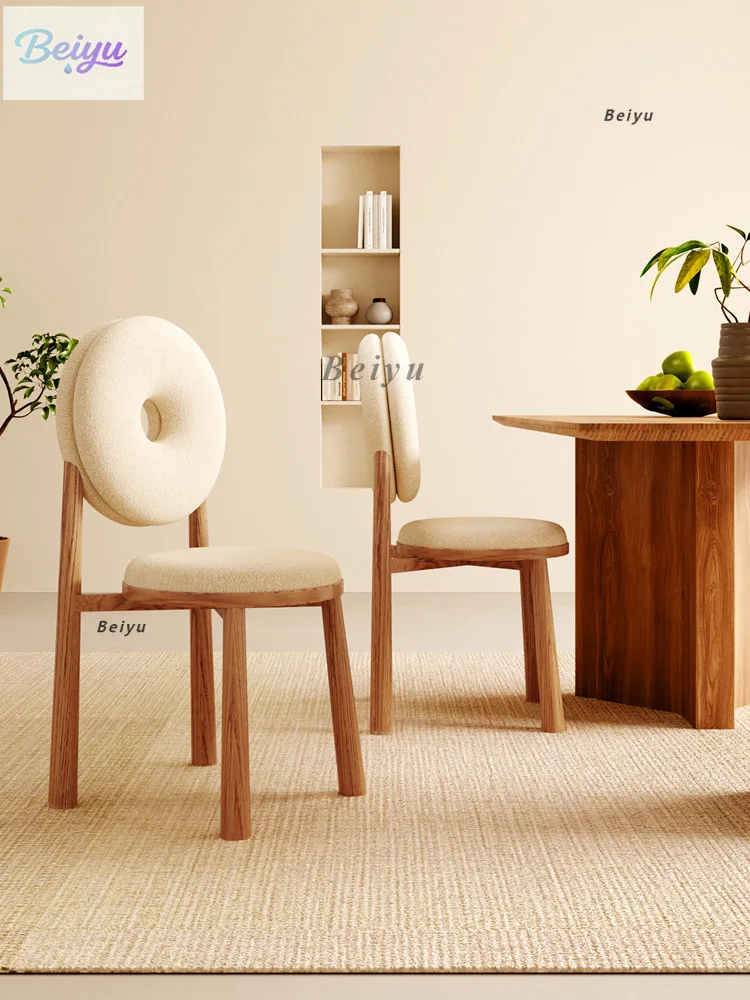 الأحمر دونات الطعام كرسي الحديثة الشمال بسيط مسند الظهر ماكياج كرسي المنزل غرفة نوم كريم الرياح كرسي صوف الضأن