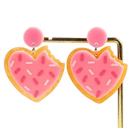 New Glitter Love Heart Acrylic Earrings for Women Cute Pink Love Cookies Dangle Earring Statement Jewelry Valentine's Day Gifts