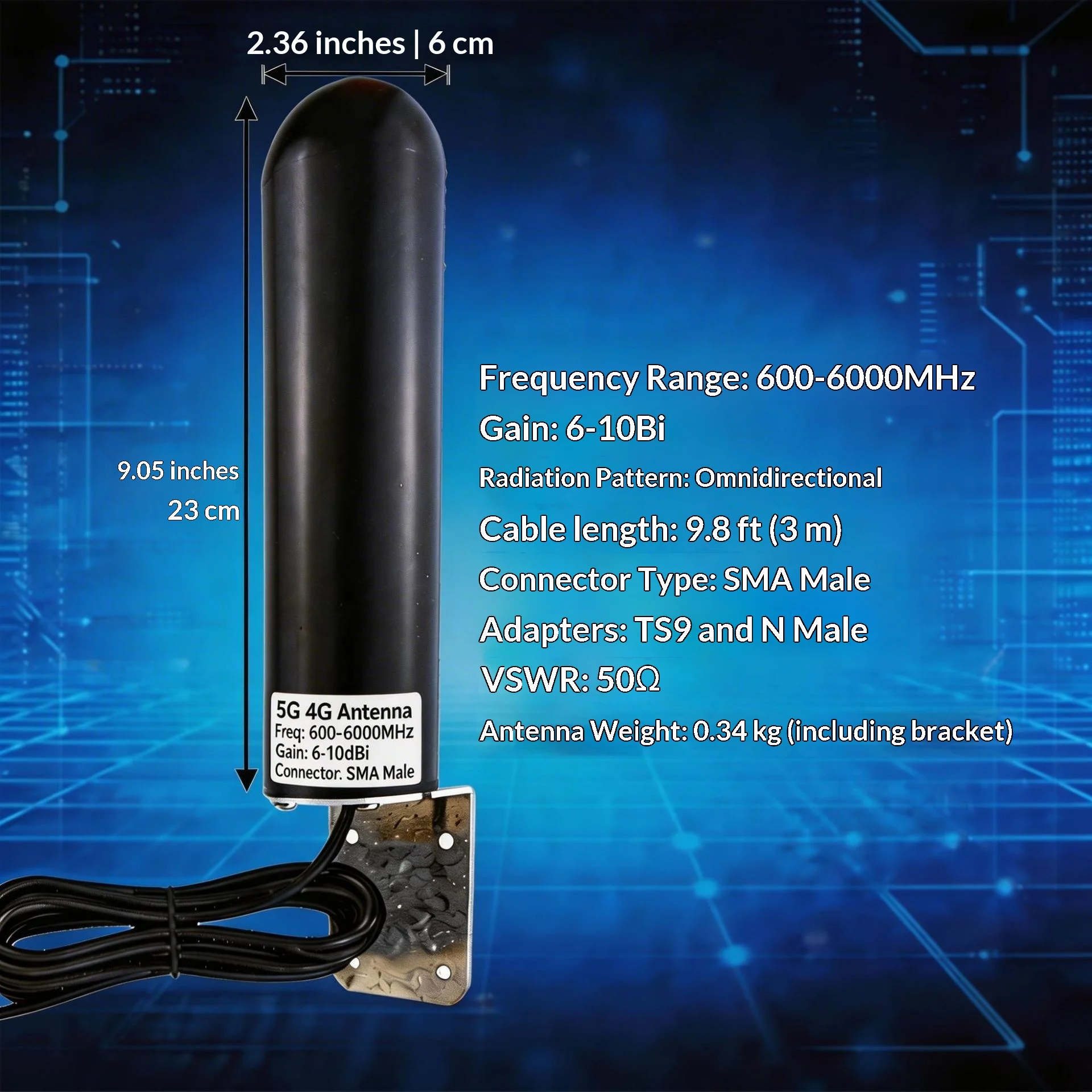4G/5G Outdoor High-Gain Wireless Router Barrel Antenna, Compatible with SMA Connectors, Portable for Installation