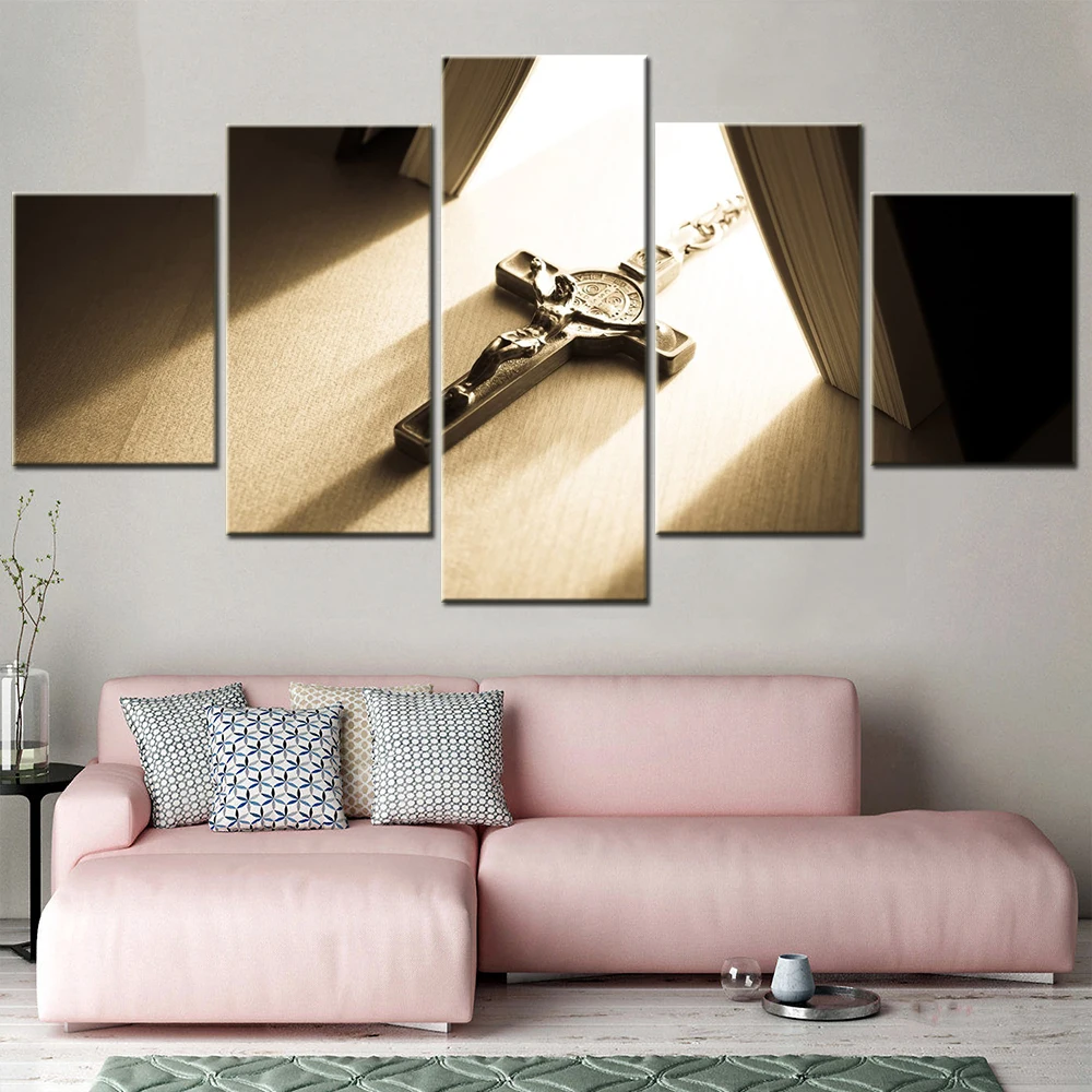 

5 Panels Canvas Wall Arts Poster Painting Cross Of Illumination Wallpaper Home Decor Living Room Picture Print Bedroom Mural