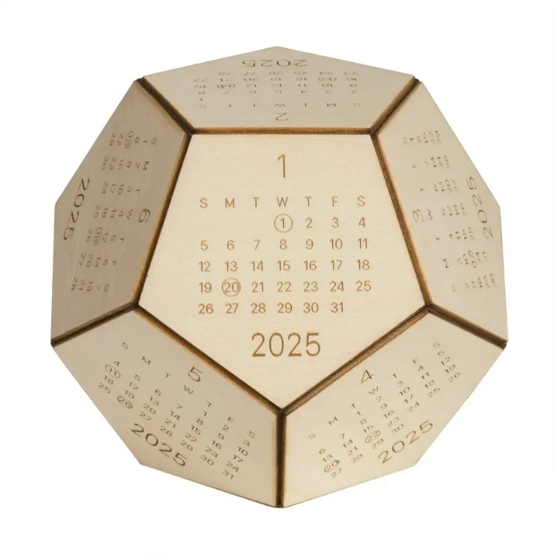 

2025 Wood Calendar Twelve-sided Cube Calendar Crafts New Year Souvenir Gift, Home Decoration Figurine