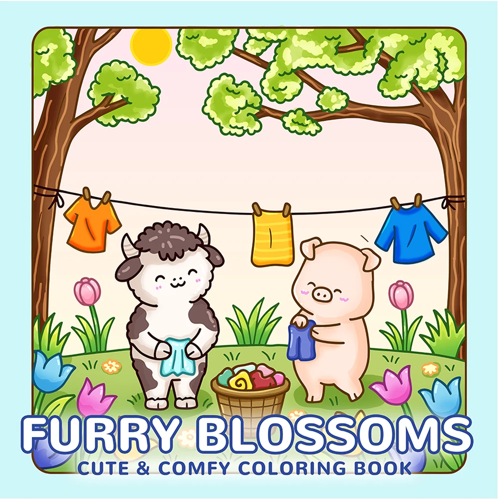 

FURRY BLOSSOMS книжка-раскраска для взрослых, милые удобные ежедневные занятия для образования, сделай сам, релаксация, детские книги для рисования