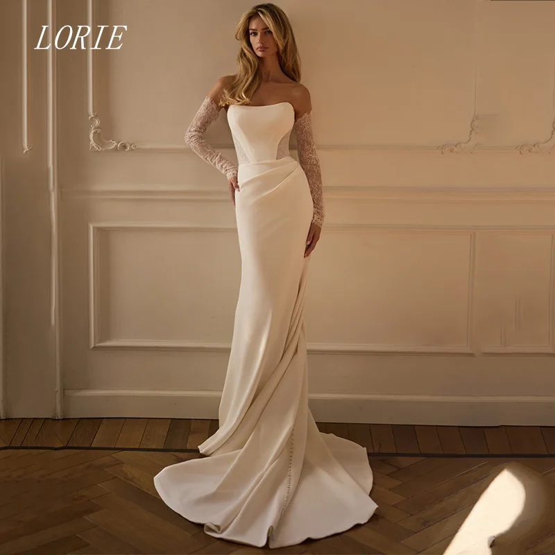 

LORIE Classical Satin Mermaid Wedding Dress Elegant Off The Shoulder Bridal Dresses Lace Applique Wedding Gown Customized 2026