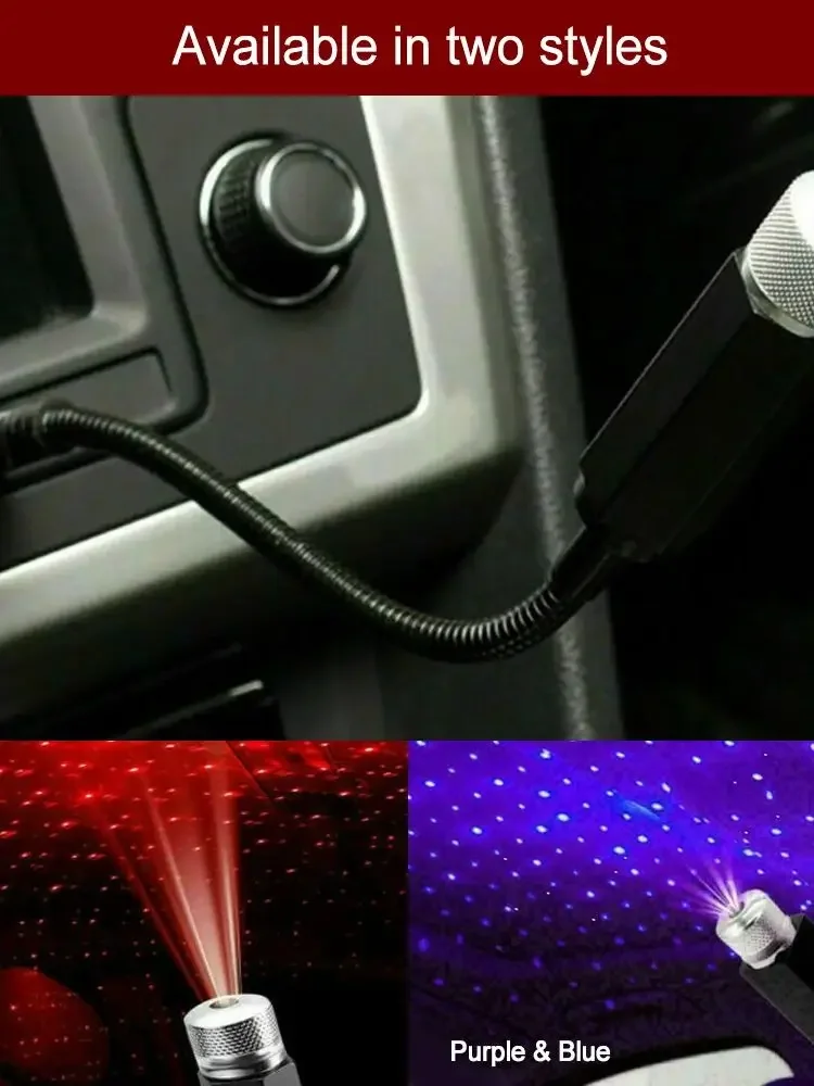 Romantic LED Car Roof Star Night Light USB Starry Sky Projector Atmosphere Galaxy Lamp Adjustable Car Interior Decorative Light