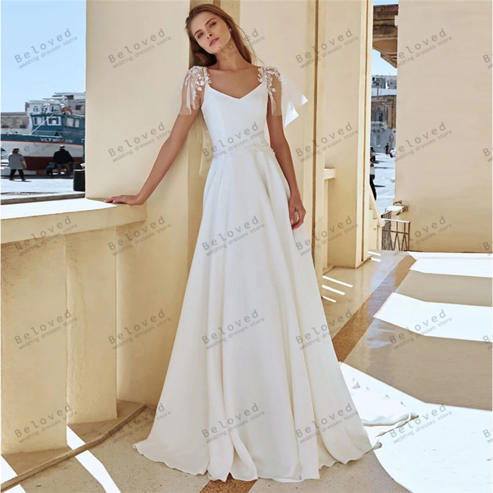 Vintage Wedding Dresses A-Line Satin Bridal Gowns Flare Tulle Sleeves Lace Appliques Floor Length Robes Vestidos De Novia 2024