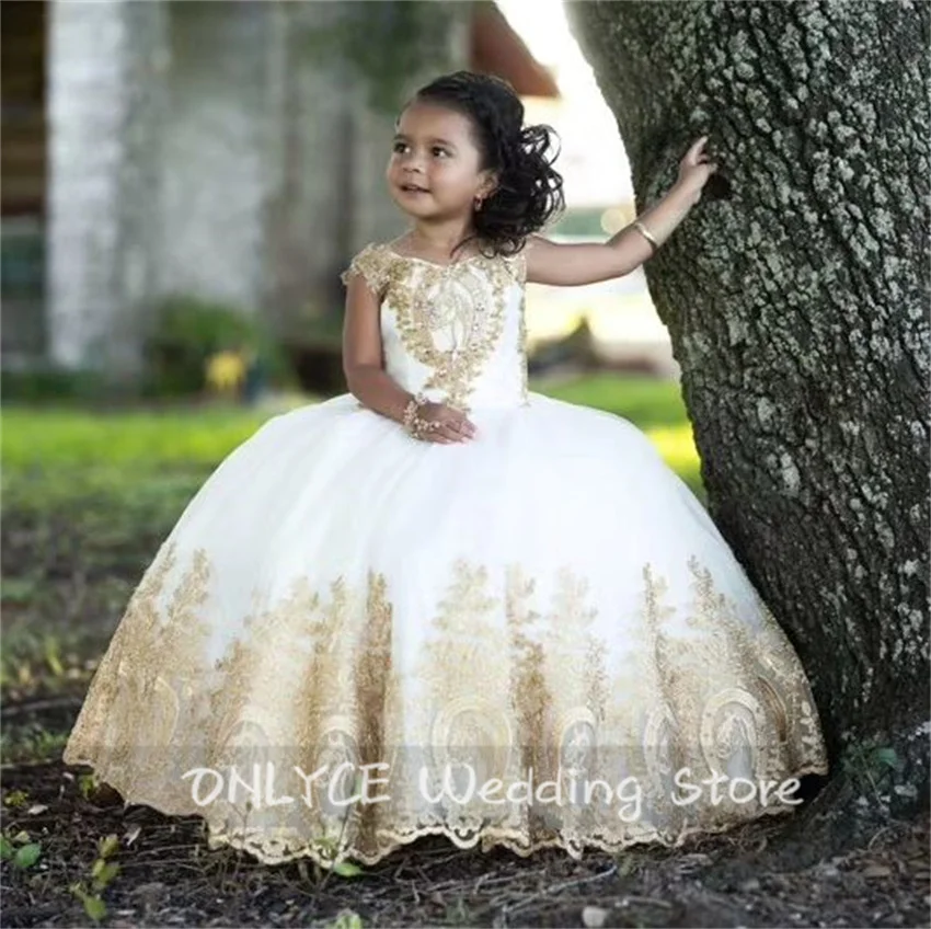 Luxury Horse Decoration Flower Girls Dress Lace Appliques Embroidery Exquisite Child Birthday Party Photoshoot Ball Gown