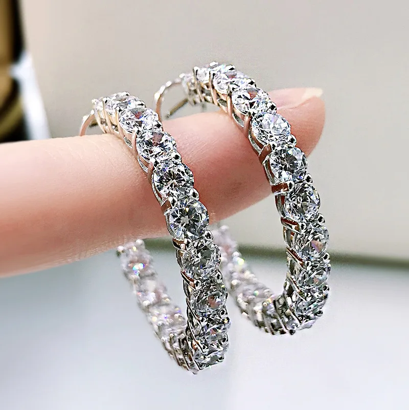 Luxury Moissanite Diamond Hoop Earring 100% Real 925 sterling silver Party Wedding Earrings for Women Bridal Engagement Jewelry