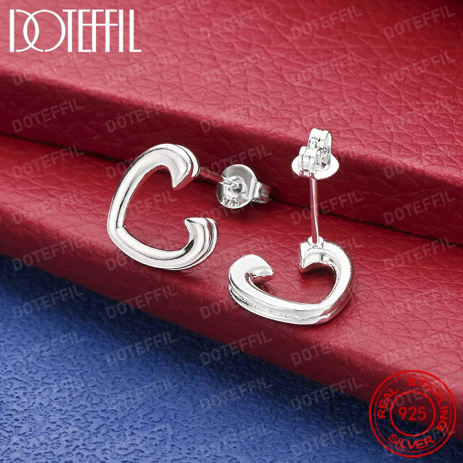925 Sterling Silver Simple Heart Stud Earrings for Women Party Wedding Accessories Elegant Jewelry