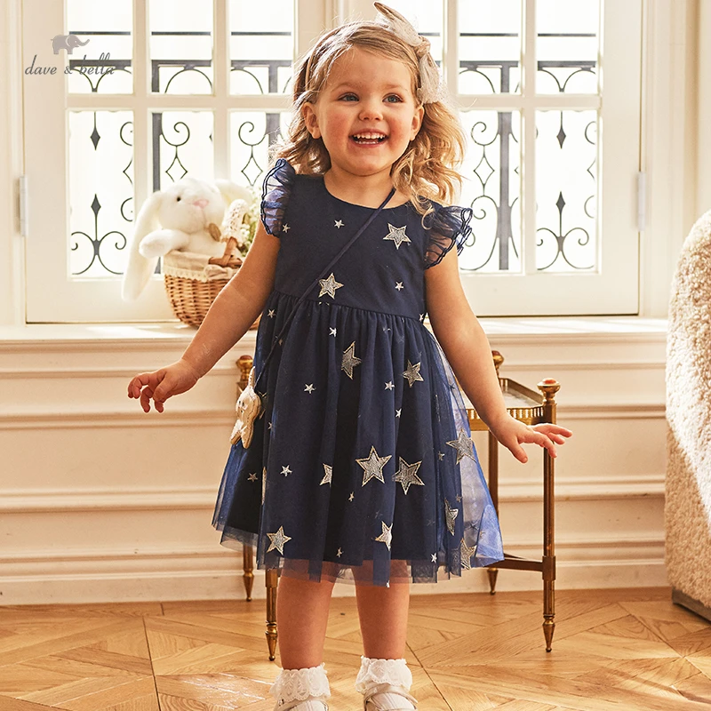 Dave Bella Summer Baby Girls Mesh princess Dress Fashion Party Dress Kids Girl Infant Lolita Star Ruffle Dress DB2235492