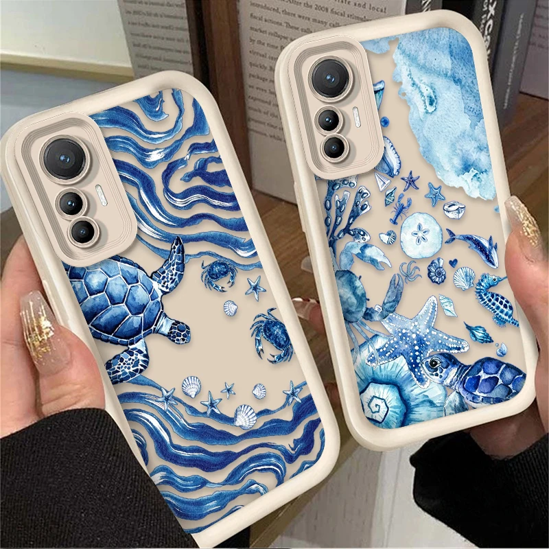 Watercolor Marine Life Oil Art Matte Phone Case For Xiaomi Poco X7 X6 NEO X5 X3 F8 F7 Ultra F6 F5 Pro F3 M8 M7 M6 Pro 4G 5G M5S
