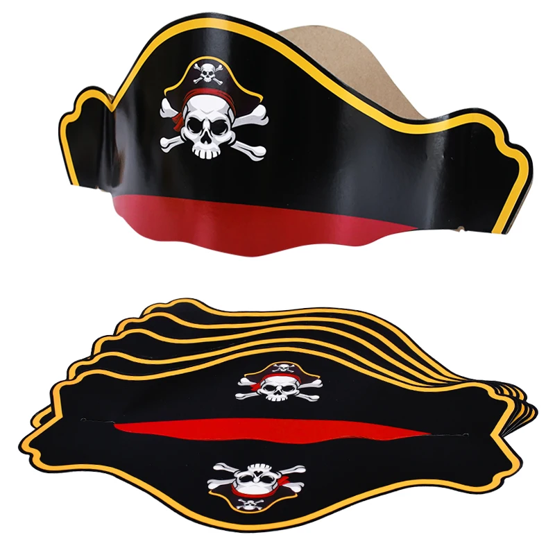 

5pcs Pirate Captain Hat Kids Birthday Party Favors Paper Hat Children Adult Halloween Party Cosplay Costume Cap Decoration Props