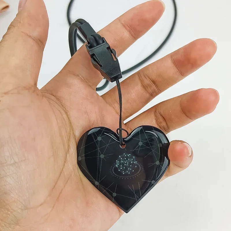 

AIBAOTONG Terahertz Power Card Black Heart Shaped Pendant With Silicone Ion Chain