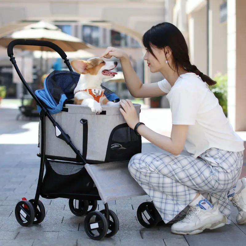 Manufacture Wholesale Luxury adjustable Trolley Pet Carrier Outdoor Dog Stroller Foldable Pet Stroller for Cat Dog