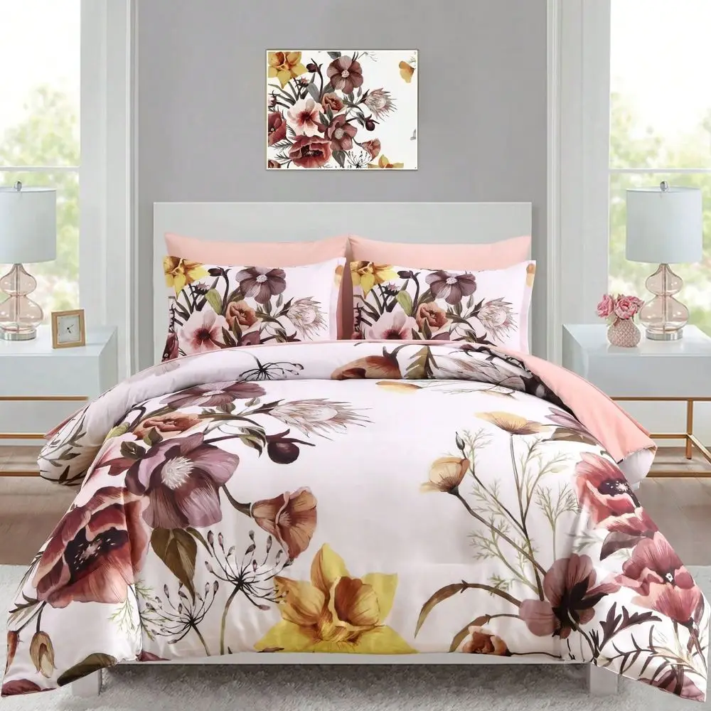 

7 Pieces Purple Floral Comforter Sets Full Queen King Bed In A Bag,Elegant Flower Comforter With Sheet Set, Soft Microfiber Bedd