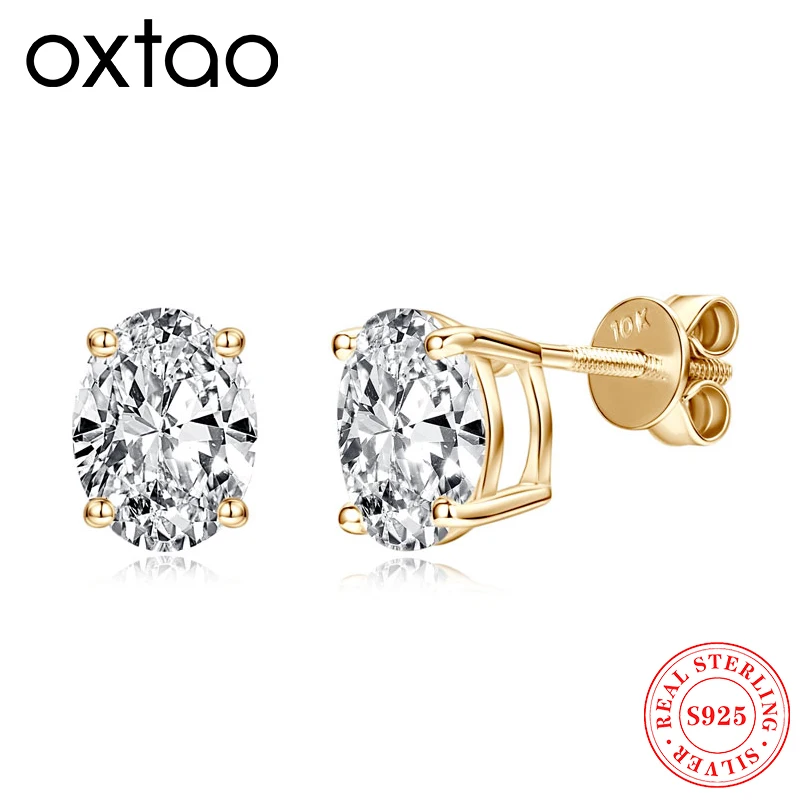 OXTAO أعلى جودة 10K الصلبة الذهب 1.5CT البيضاوي مويسانيتي وأقراط للنساء ثقب الأقراط الفاخرة مجوهرات هدية الكريسماس #1