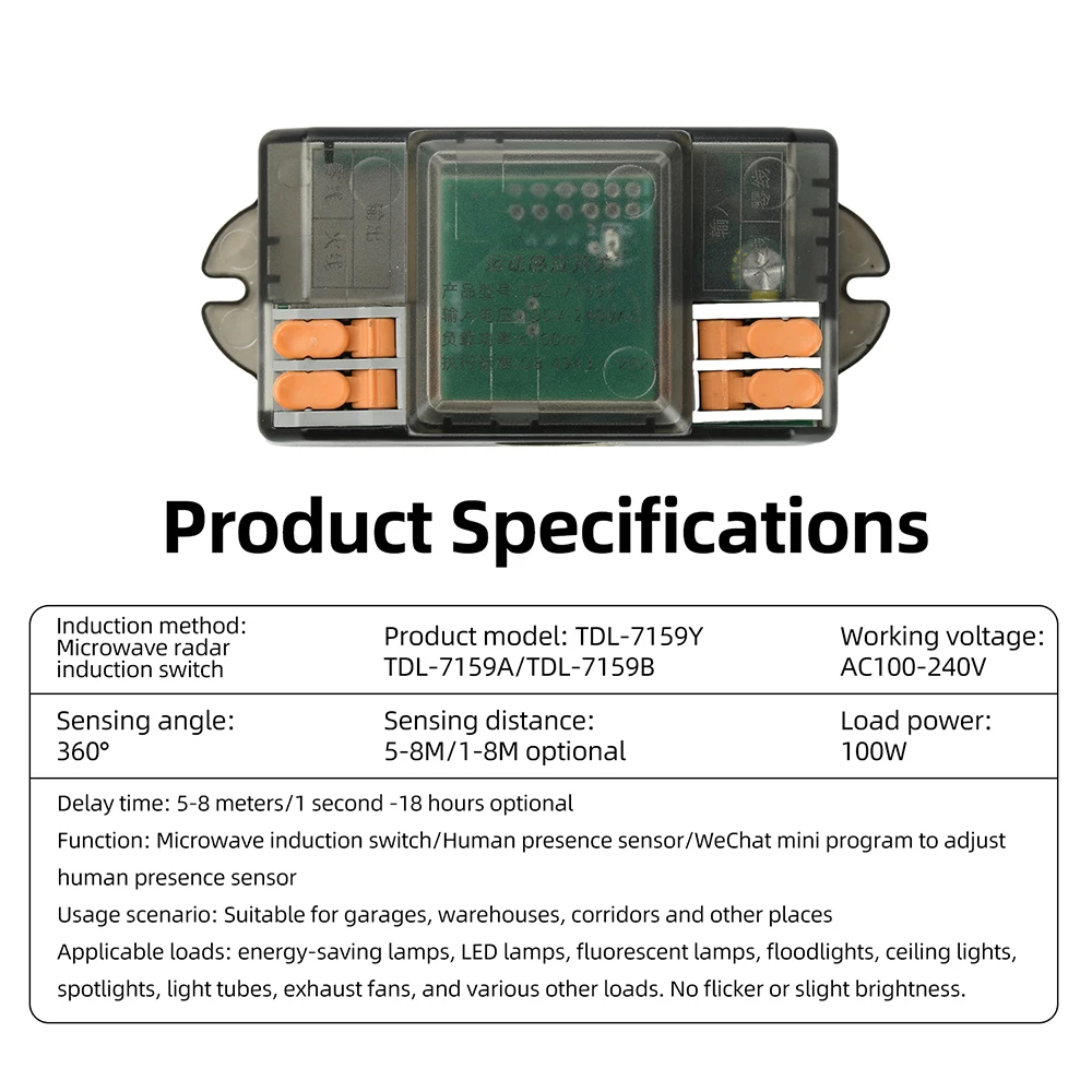 Intelligenter Sensor-Mikrowellenradar-Induktionsschalter für Deckenleuchten - Verdeckte Installation mit Kleberückseite, automatisches Ein-/Ausschalten – Detail 19