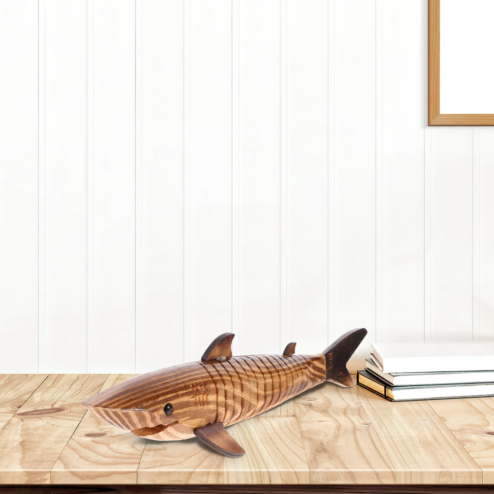 

Wooden Carbonized 33cm Shark Model Models Toys Realistic Fish Animal The Desktop Statue Decoration Figurines Small