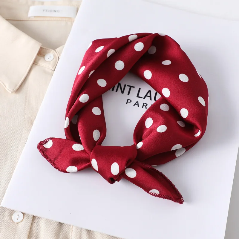 New satin-like imitation silk scarf for women, printed square scarf 50cm, polka dot and stripe patterns, various neckerchief