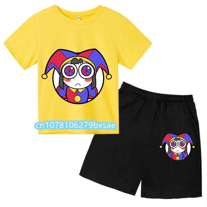 O incrível circo digital camiseta terno para meninos e meninas, camiseta personalizada dos desenhos animados, manga curta, moda infantil, 2021