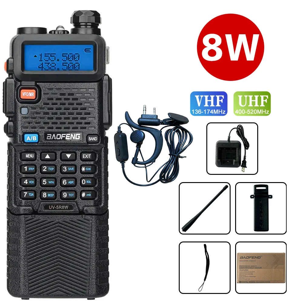 Baofeng UV-5R 5 W/8 W Walkie Talkie VHFUHF Dual Band 3800mAh ยาว Li-Ion แบตเตอรี่ 16KM ยาวช่วง UV5R HAM 2-Way วิทยุ
