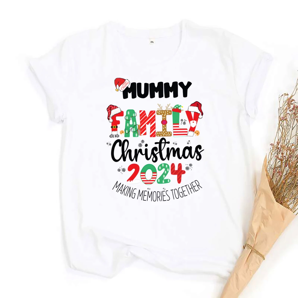 Family Christmas 2024 Print Family Matching Outfits Fashion Comfy Short Sleeve Tee Shirt Outfit Christmas Day Holiday Clothes