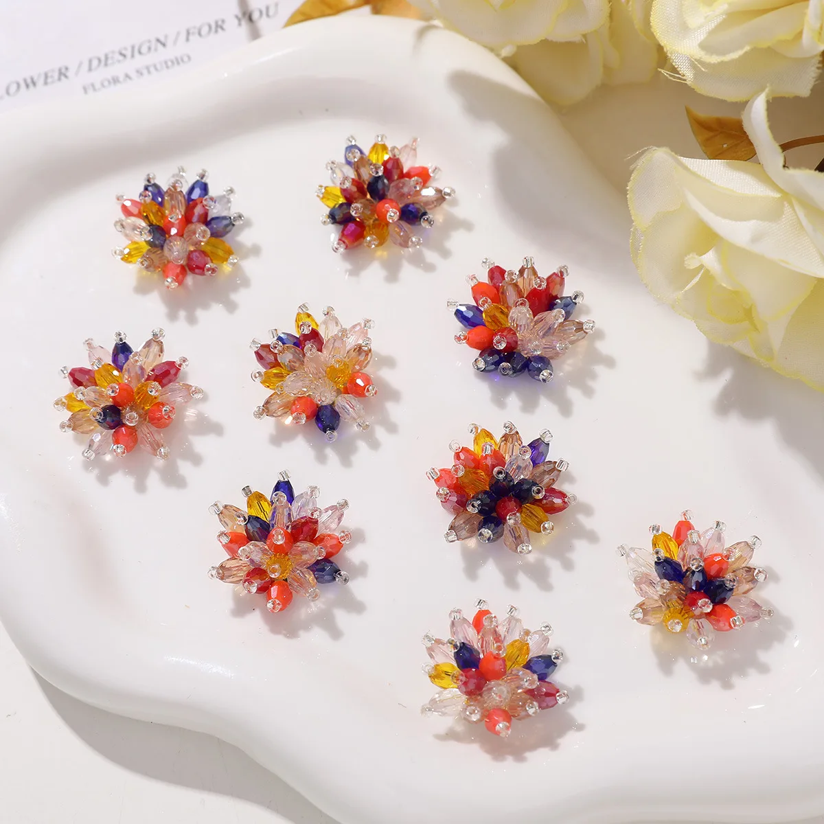 

5 шт. цветные хрустальные бусины с цветочной нашивкой, шапки своими руками, сумки, обувь, декоративная нашивка для одежды