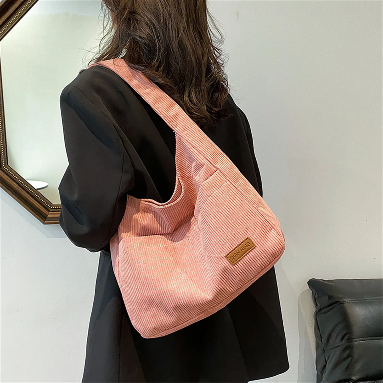 Solid Color Canvas Shoulder Bag Corduroy Tote Handbag Shoulder Bag Women Girls Shoulder Bag Tote Bag Handbag Canvas Corduroy Bag