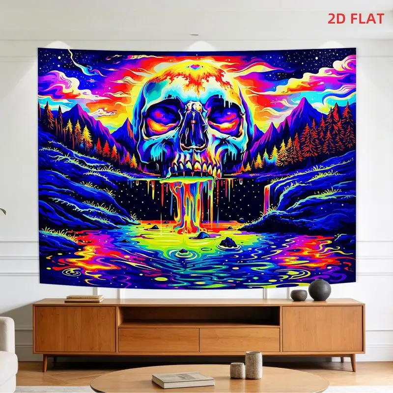 VIKAMA Rainbow Skeleton Landscape psychedelic Stream Tapestry Background Hippie Wall Decoration Room Decoration