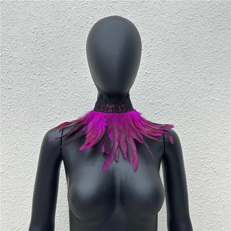 Gothic Feather Choker Collar Punk Cape Shawl Party Halloween Cosplay Fake Collar Neck Cover Women\'s Scarves Female Clothing