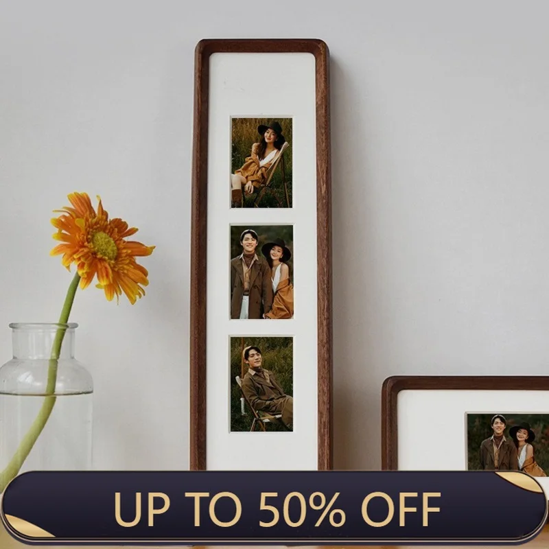 Solid Wood Photo Frame - Creative Long Rectangle Rounded Corner Multi-Photo Display Stand For Wedding And Couples Home Decor