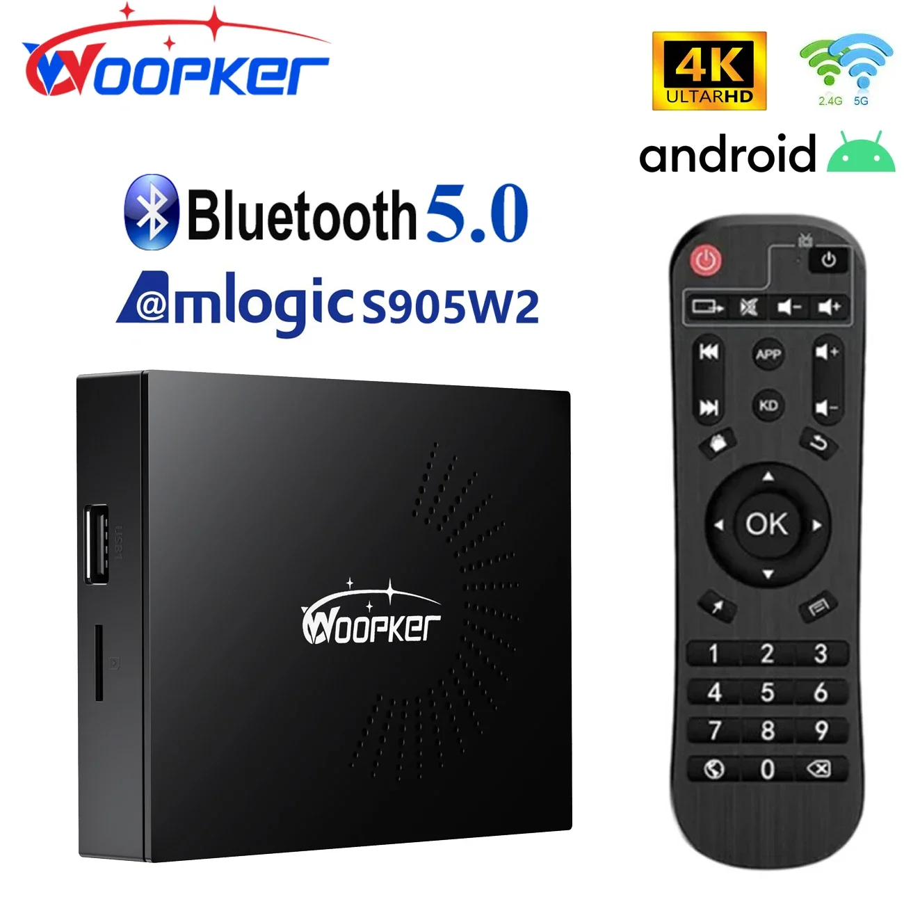 

ТВ-приставка Woopker ATV Kw2, Android 11, Amlogic S905W2, Поддержка Google AV1, 2,4 дюйма, Wi-Fi, BT, 2G16G, 4G32G, 64 ГБ, умная ТВ-приставка DC 5V2A, USB 2,0