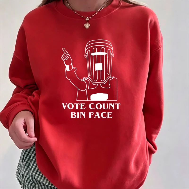 Funny Vote Count Bin Face Sweatshirt Sarcastic Count Binface Graphic Pullover Red Meme Election Parody Sweater Unisex Winter Top