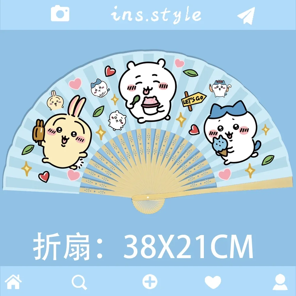 Chiikawa Cartoon Usagi Cloth Folding Fan Portable Handheld Fan Cute Kawaii Summer Student Mini Pocket Fan Outdoor Travel Gift