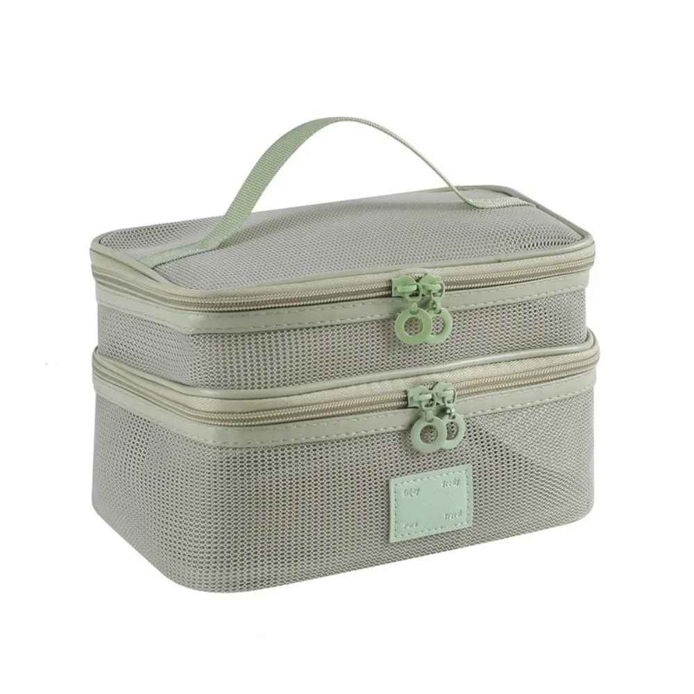 

Portable Mesh Handheld Makeup Bag Square Lightweight Transparent Mesh Cosmetic Bag Zipper Large Capacity Cosmetic Cases Bathroom