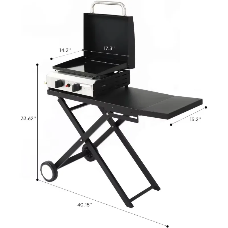 B6 JX-24 Foldable Flat Top Grill With 2 Burners, 20,000 BTU Gas Grills, Enamel Griddle, Side  Portable Cart For Outdoor Cooking