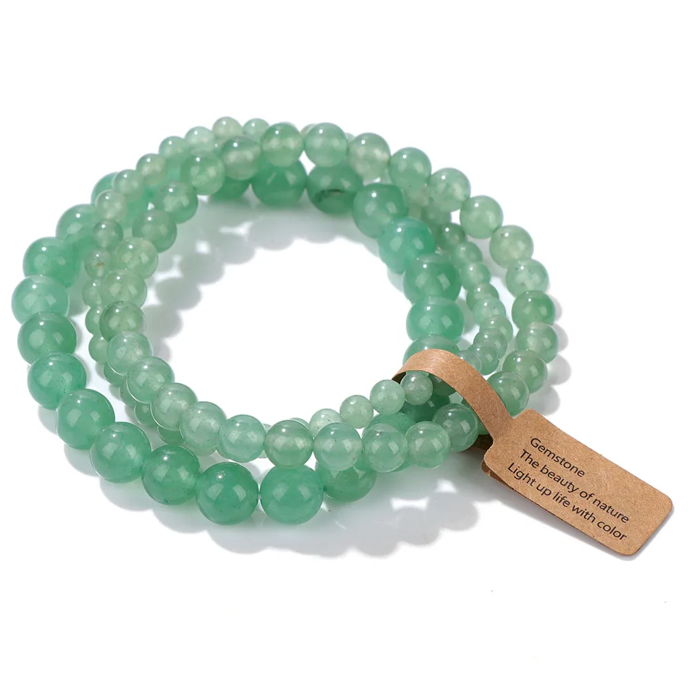 Green Agates Stone Bead Bracelet Set 4 6 8MM Natural Labradorite Opal Turquois Bracelet With Tag Stretch Bangle Jewelry Gift