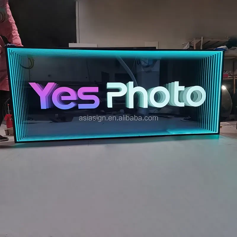 Commercial Grade Custom LED Infinity Abyss Mirror Light Letters Waterproof App Control Advertising Outdoor Retail Store Sign