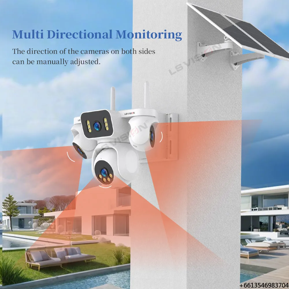 LS VISION HD 4K 16X Zoom Outdoor AI Four-Lens Four-Screen AOV IP 4G CCTV Solar Panel PTZ Network Surveillance Camera Sim Card