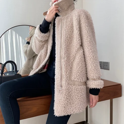 

Coat Real Fur Female 2023 Winter Clothes Women 100% Wool Jacket Short Women's Clothing Korean Abrigo Mujer 91-