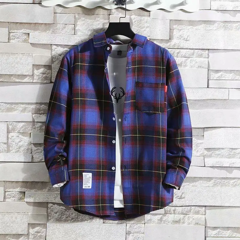 Men Clothing 2024 Fashion Spring Summer Autumn Casual Plaid Long Sleeve Shirt Retro Youth Casual All-match Top Men Shirt Coat